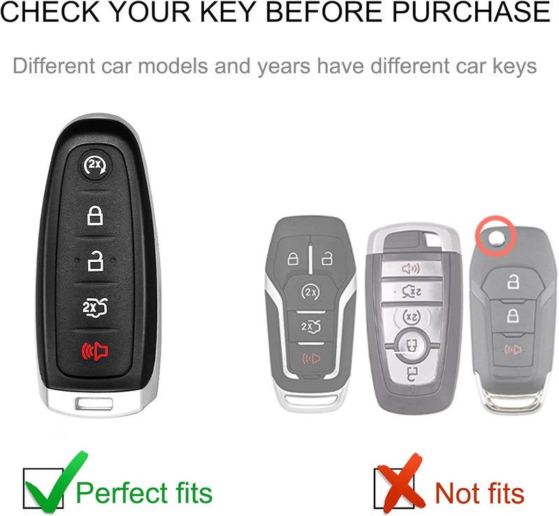CACARLIKE for Ford Key Fob Cover with Leather Lanyard, Car Key Fob Case Compatible with Ford CMAX Edge Escape Expedition Explorer Flex Focus Taurus Lincoln Smart Key Protector Holder - Image 2